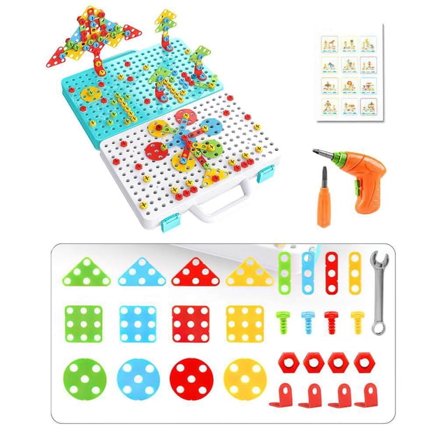 Ensemble de Perceuse Manuelle Éducative Blocs de Construction 3D Jouets de Construction pour Garçons Filles