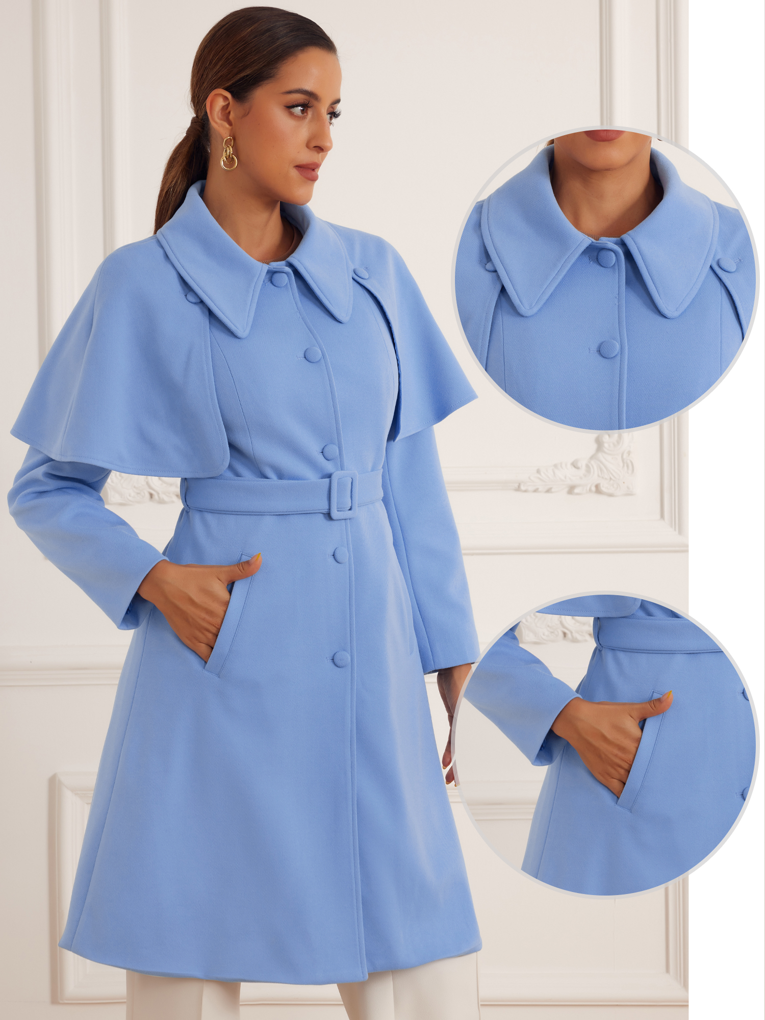 DARING DIVA Women's Winter Coats Single-Breasted Outwear Long Work Jacket Blue M