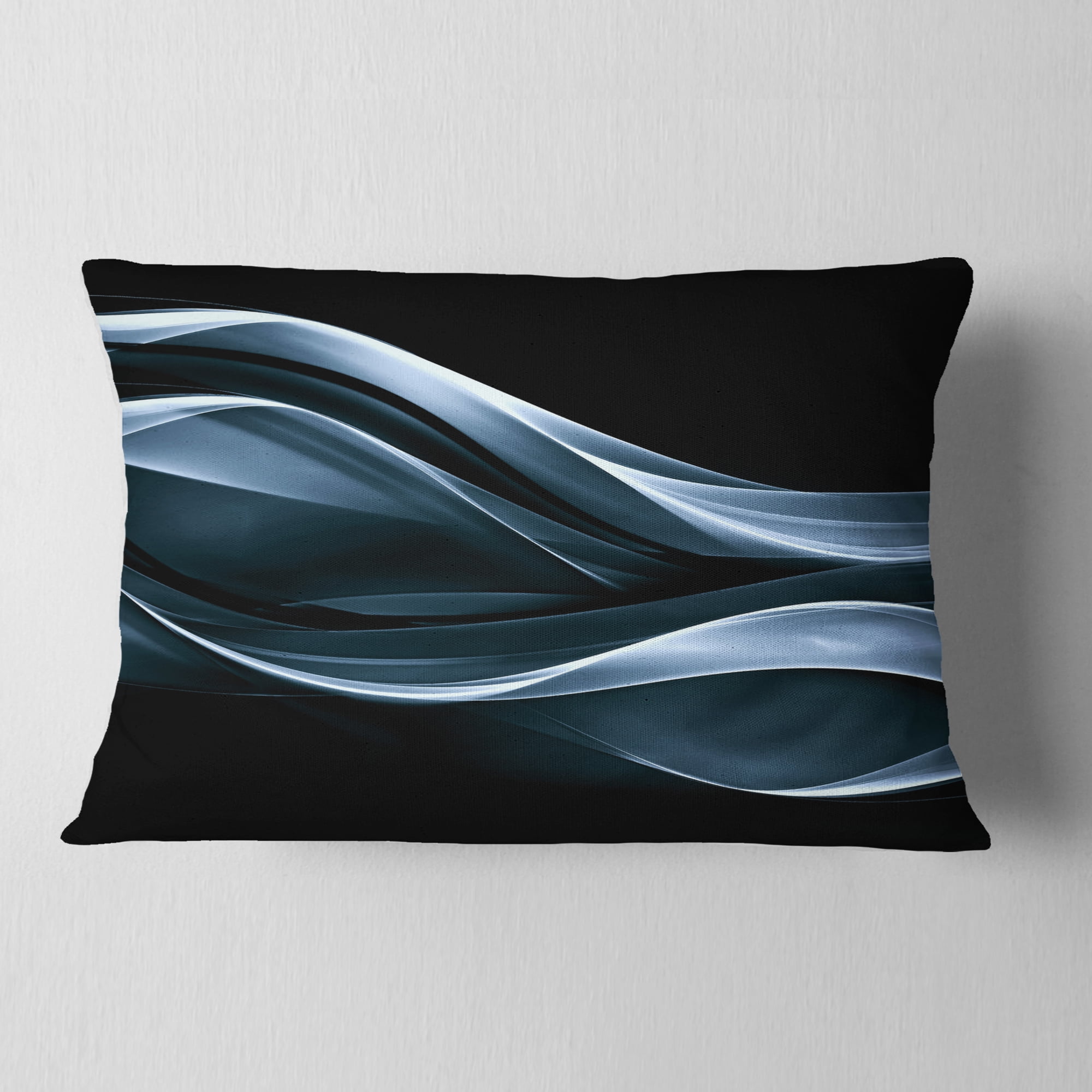 Designart Fractal Lines Blue in Black - Abstract Throw Pillow - 12x20