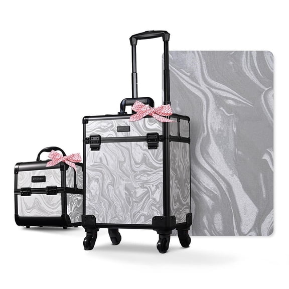 Byootique 2-Piece Makeup Train Case Cosmetic Organizer Kit CB Graystone Artists