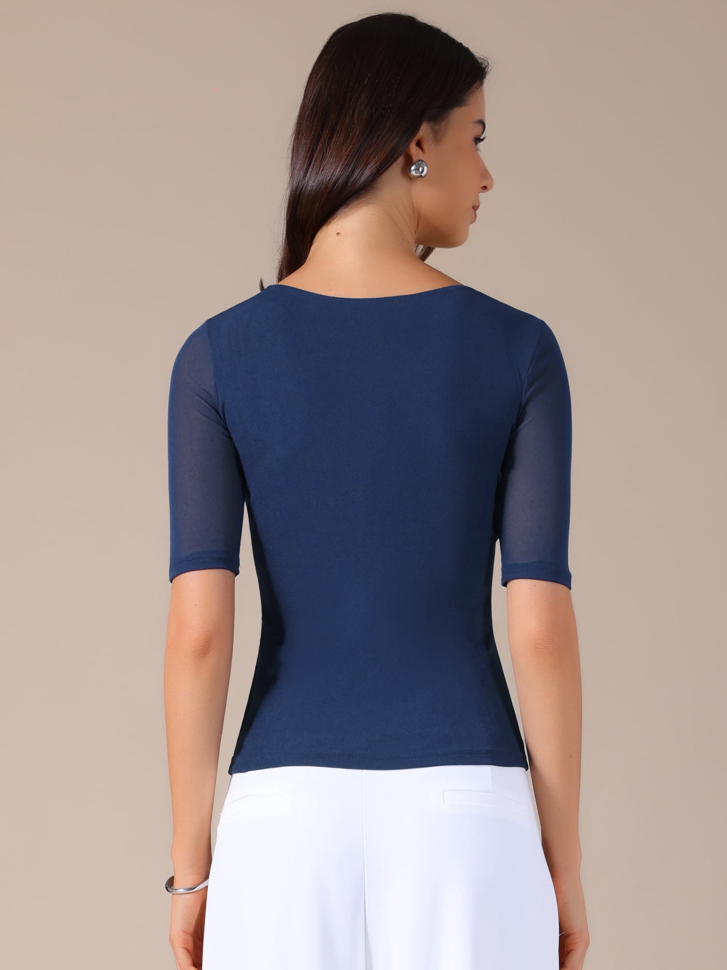 DARING DIVA Women's Half Sleeves Solid Color Stretchy Slim Fit T-Shirts S Navy