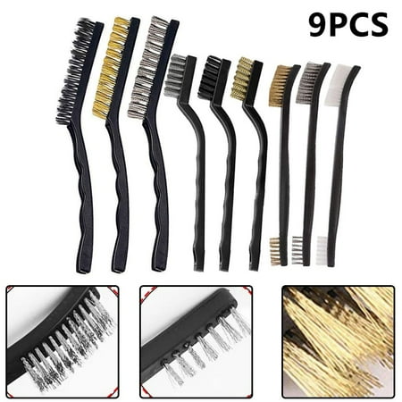 

BAMILL 9pcs Mini Wire Brush Steel Brass Nylon Clean Polishing Detail Metal Rust Brush