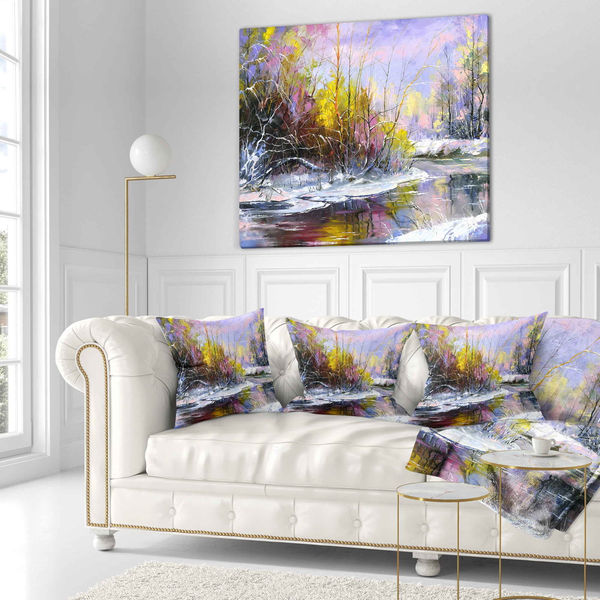 Designart Autumn River - Landscape Printed Throw Pillow - 16x16