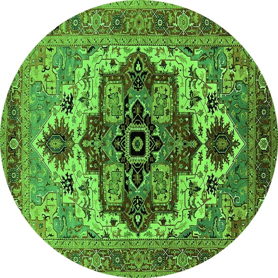 Ahgly Company Indoor Round Oriental Green Industrial Area Rugs, 3' Round