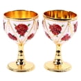 thumbnail image 3 of 2 copas de vino de metal vintage con relieve de metal, exquisitas copas decorativas para café, té, flores blancas y rojas doradas., 3 of 14