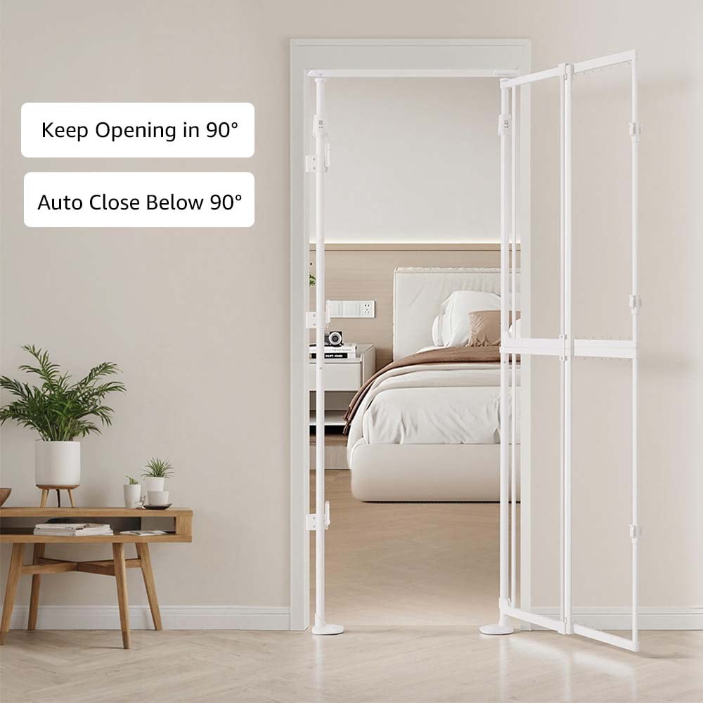 unipaws Transparent Cat Safety Gate, 75"-98" Height and 21"-34" Wdie Adjustable, Auto Closing and No Drilling, Extra Tall Cat Door for Doorway, Stairs, White