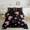 thumbnail image 2 of jejeloiu Cartoon Cute Axolotl Queen Comforter Set,Kawaii Animal Salamander Bedding Sets,Pink Black Bedding Comforter Set For Girl,Luxury Bedroom Decor,3 Pieces, 2 of 8