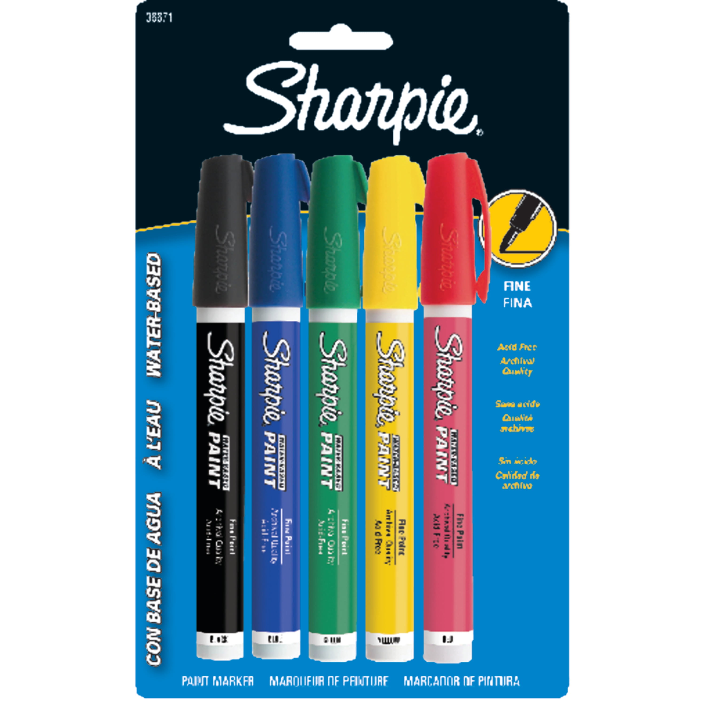 Sharpie Water-Based Paint Marker Set, 5-Colors, Fine Point