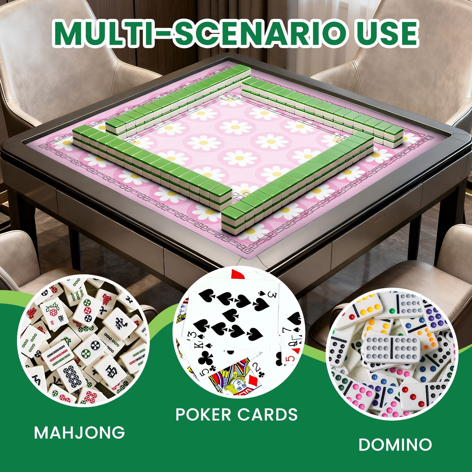 Mahjong Mat 31.5" x 31.5" Daisy Floral Pink Simple Design Non-Slip Noise Reduction American Mahjong Tiles Table Cover for Dominoes Poker Card Board Games Gift