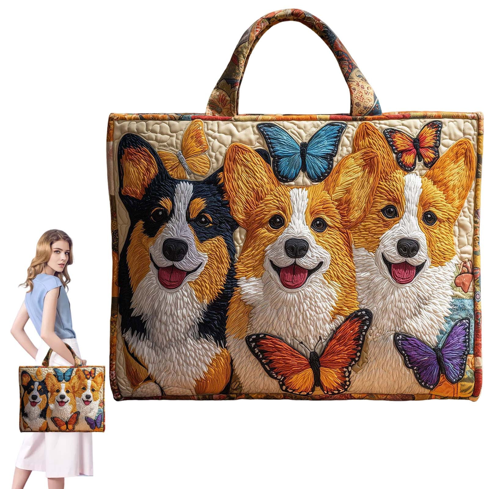 Dwellin Quilted Tote Bag for Women Large Beach Shoulder Purse Handbag Floral Print Top Handle Satchel for Travel Work A-A 16*14"
