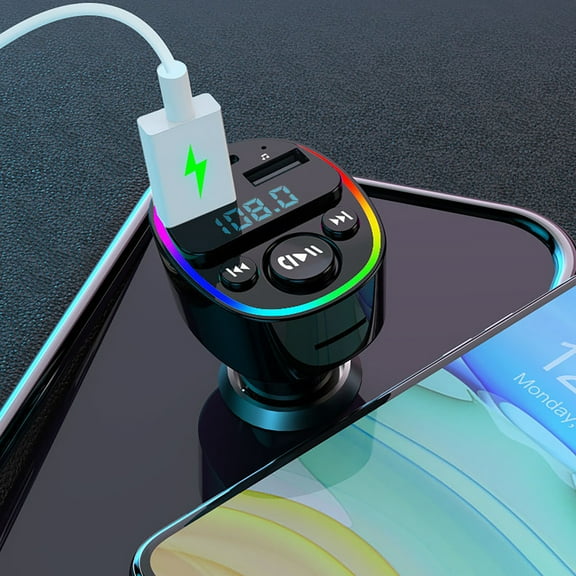 Bluetooth FM Transmitter for Car with Dual USB Charger MP3 Player Support Hands-Free Calling 7 Color LED Backlit Voltage Display