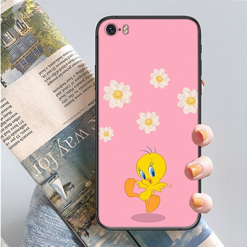 iPhone 11 12 Mini Pro Max tweety Funda De Teléfono Negro Suave De Dibujos Animados