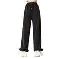 thumbnail image 2 of Wide Leg Pants for Women Casual Womens Sweatpants with Pockets Solid Color Fallow Elastic Waist Drawstring Plus Size Women Long Pants, S-4XL, 2 of 4