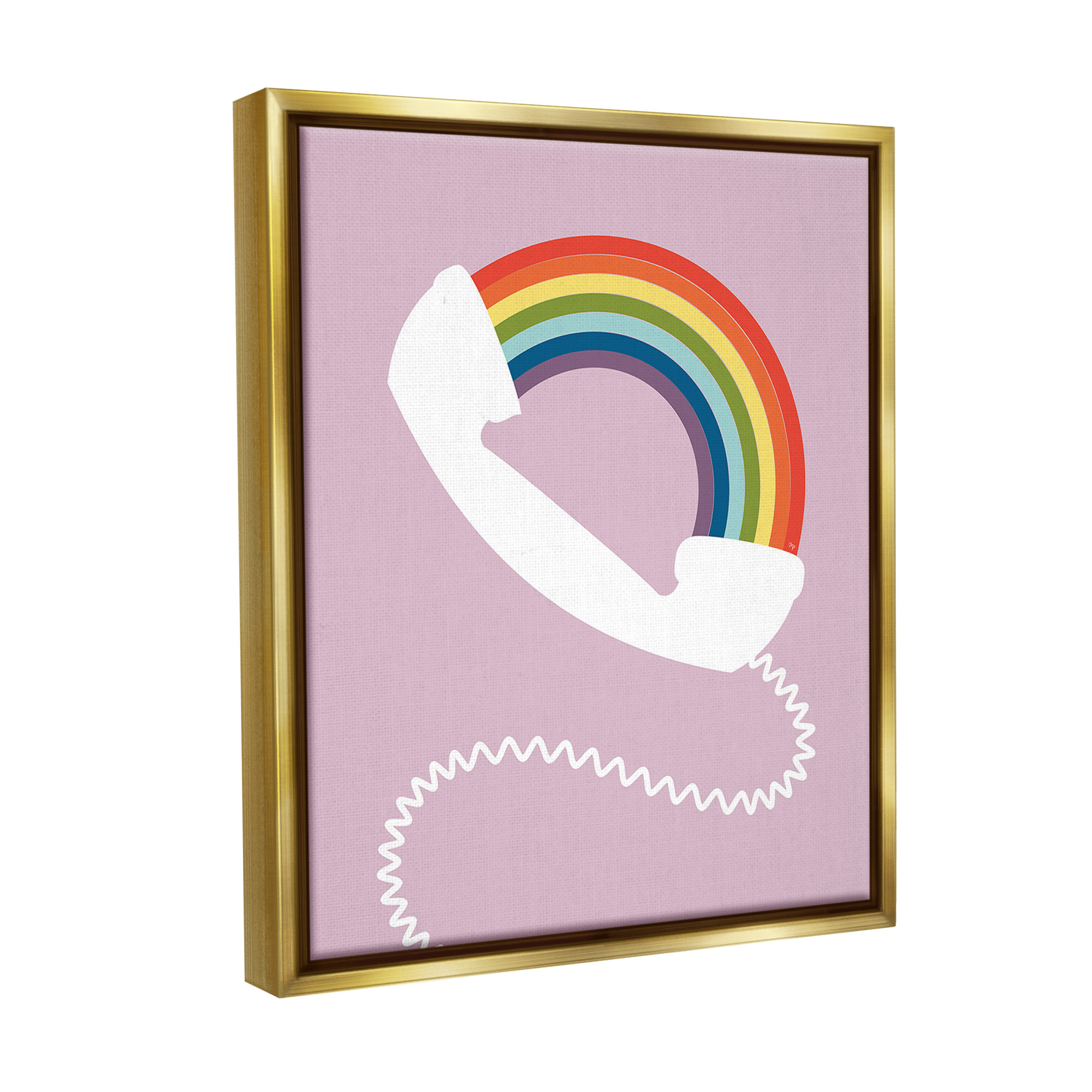 Stupell Industries Modern Rainbow Telephone Abstract Painting Gold Floater Framed Canvas Art Print Wall Art, 17 x 21