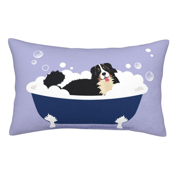 Fotbe Bernese Mountain Dog Sitting Bath Tub Funda de Almohada Decorativa Estilo Occidental, Lujo en Algodón, Fundas para Almohadas King, Cojín Estampado para Decoración del Hogar-16"x24"