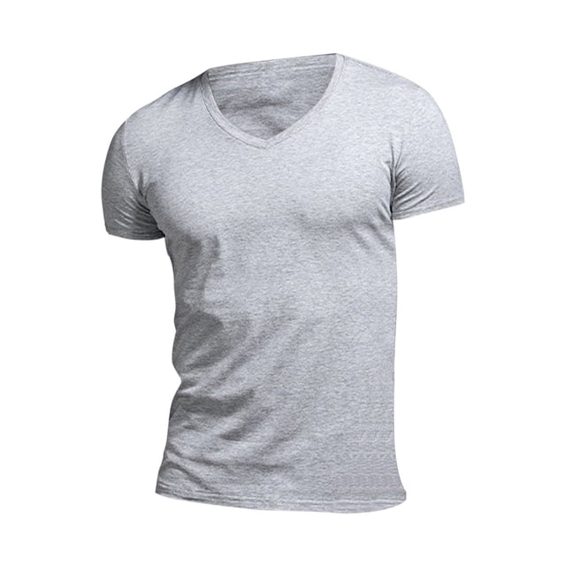TSADFHJI Men Tops Long Sleeves Winter Autumn Men's Short Sleeve Solid Cotton V Neck T Shirts S Grey