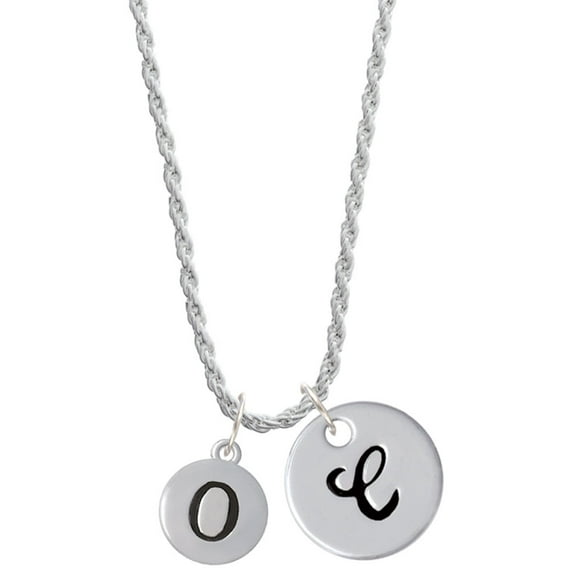 Delight Jewelry Silvertone Capital Letter - O - Pebble Disc - Silvertone Script Initial Disc - C - Charm Necklace, 20"+3"