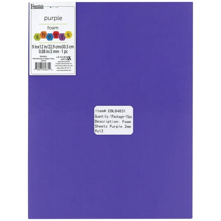 UPC: 0749075848314 | Essentials By Leisure Arts Arts Foam Sheet 9×12  2mm Purple 15pc