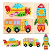 Toddler Puzzles Toys Gift for 2 3 4 Year Old Wooden Learning Montessori Toys Preschool Educational Toddler Activities Peg Puzzle Games Bus Plane Rocket Pattern Fine Motor Skills Age 1 2 1 3 2 4