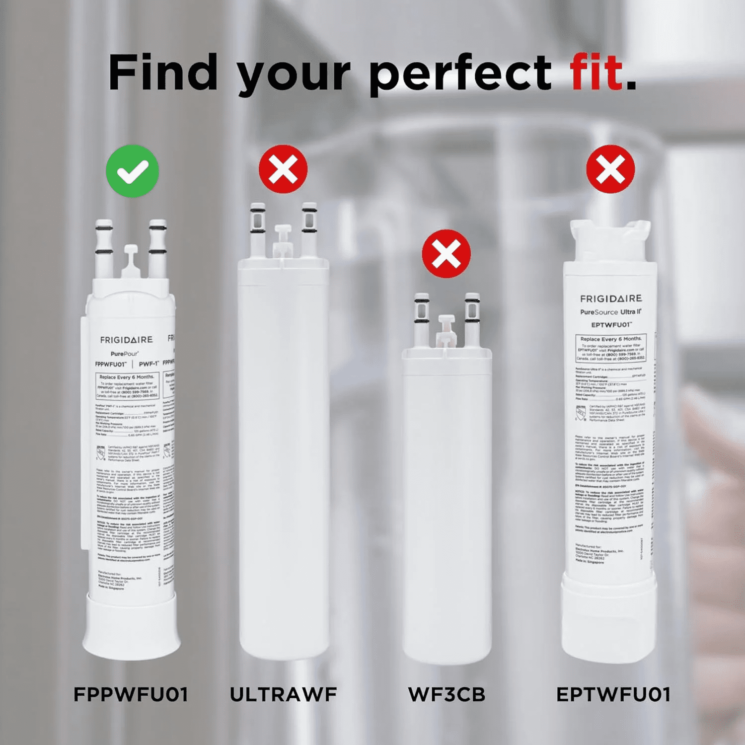 2-Pack FPPWFU01 PurePour PWF-1 Refrigerator Water Filter, For Frigidaire PWF-1 Original OEM Replacement Cartridge, White