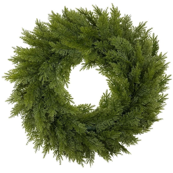 Real Touch Norfolk Cedar Pine Artificial Christmas Wreath, Farmhouse Front Door Wreath for Indoor Outdoor Wall Porch Holiday Decor