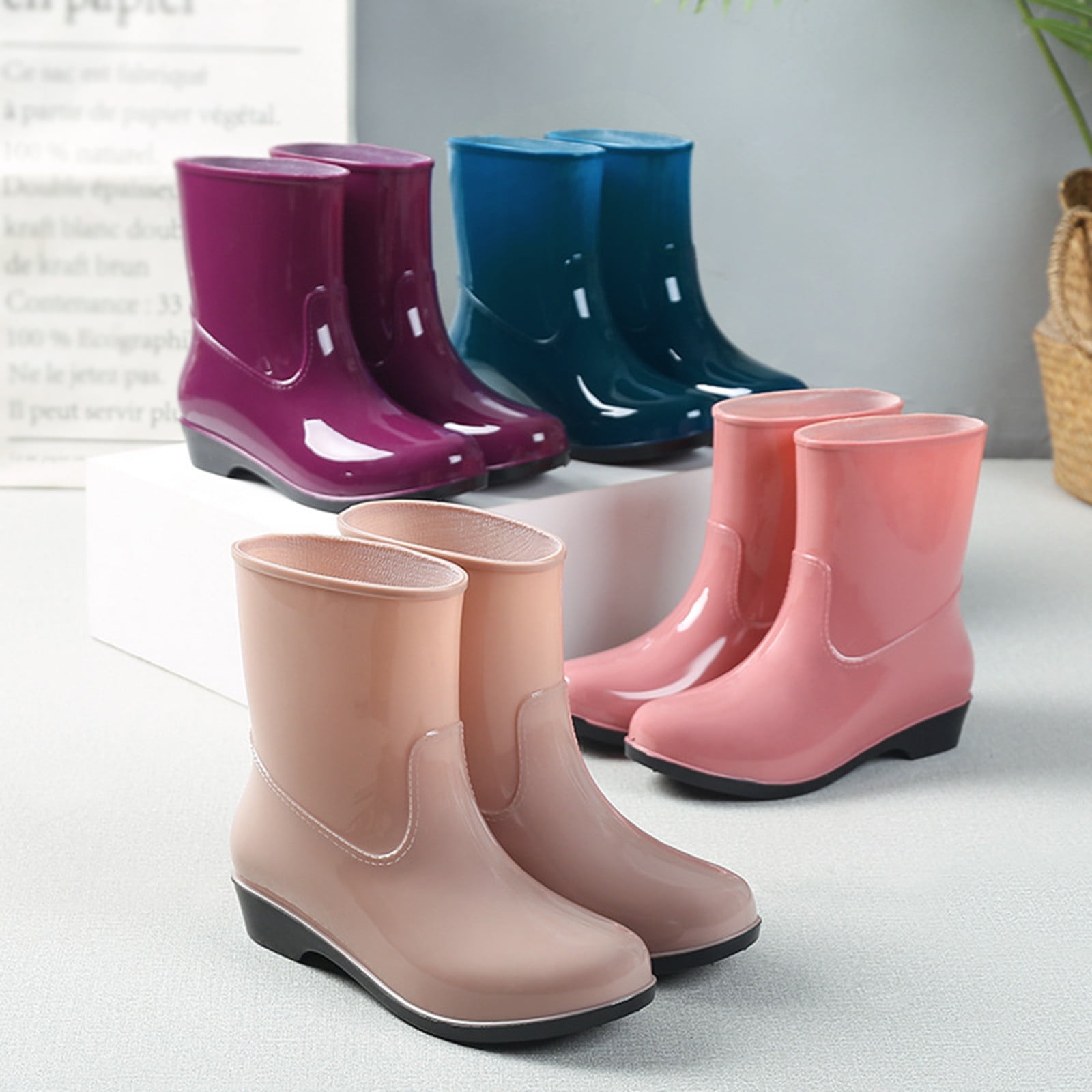 EHQJNJ Red Rain Boots Women Women Shoes Short Rain Boots for Womens Ankle Waterproof Rainboot on Garden Boot Rubber Shoes Rain Boots Women Tall Platform Women Rain Boots Mid Calf
