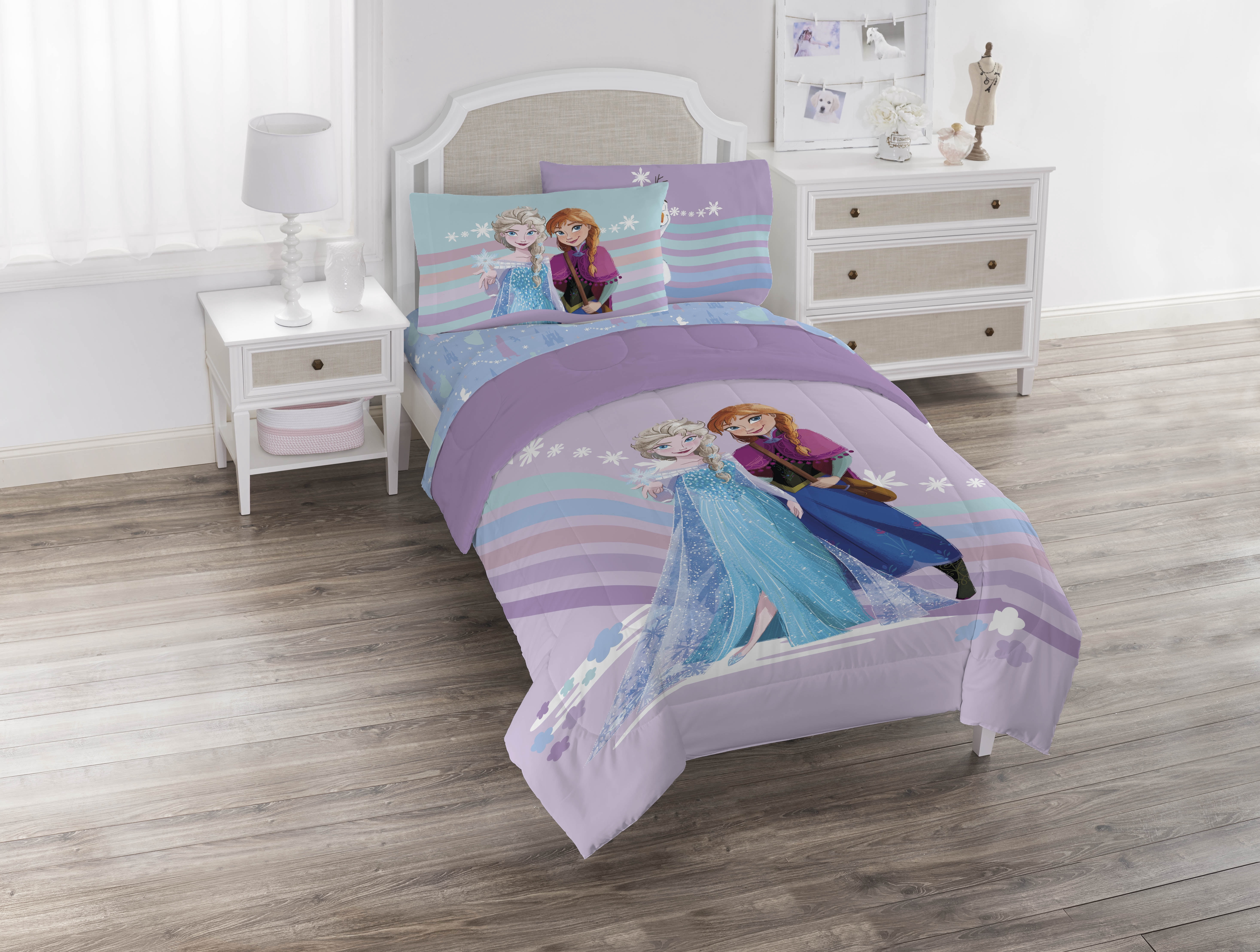 Frozen The Poet Inside 5 Piece Twin Size Kids Comforter Set wth Sham - Super Soft Disney Elsa Bed Set for Kids