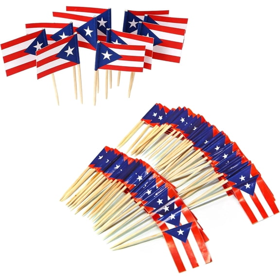 Anley Puerto Rico Flag Toothpick Flag - Vivid Double Sides Print, Smooth Solid Pick - Party Decoration Cocktail Fruit Stick Toothpicks Cupcakes Toppers (100 pcs)