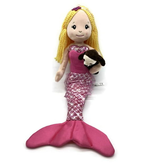 The Petting Zoo Mermaid Doll with Sea Otter Stuffed Animal- Great Gifts for Girls, Mermaid Plush Doll with Sea Otter Plush Toy, 17 inch (Blonde)