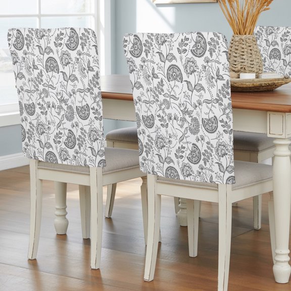 Boho Grey Floral Chair Back Covers, Vintage Farmhouse Paisley Plant Leaf Removable Chair Covers for Dining Chairs Set of 4, Washable Chairs Slipcovers Back Seat Protector for Wedding Party 19"x20"
