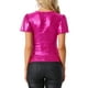 thumbnail image 3 of INSPIRAR CHIC Blusa de Mujer con Cuello en V, Manga Corta con Volantes, Brillante Metálica, Talla XS, Rosa Fucsia, 3 of 6