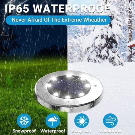 DAYBETTER 12 PACK SOLAR GROUND LIGHTS OUTDOOR,8 LED SOLAR POWERED IN GROUND DISK LIGHT FOR DRIVEWAY WALKWAY PATHWAY LAWN PATIO YARD OUTSIDE GARDEN DECOR