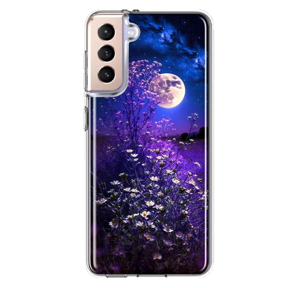 MUNDAZE Samsung Galaxy S22 Plus Shockproof Clear Hybrid Protective Phone Case Spring Moon Night Lavender Flowers Floral Cover