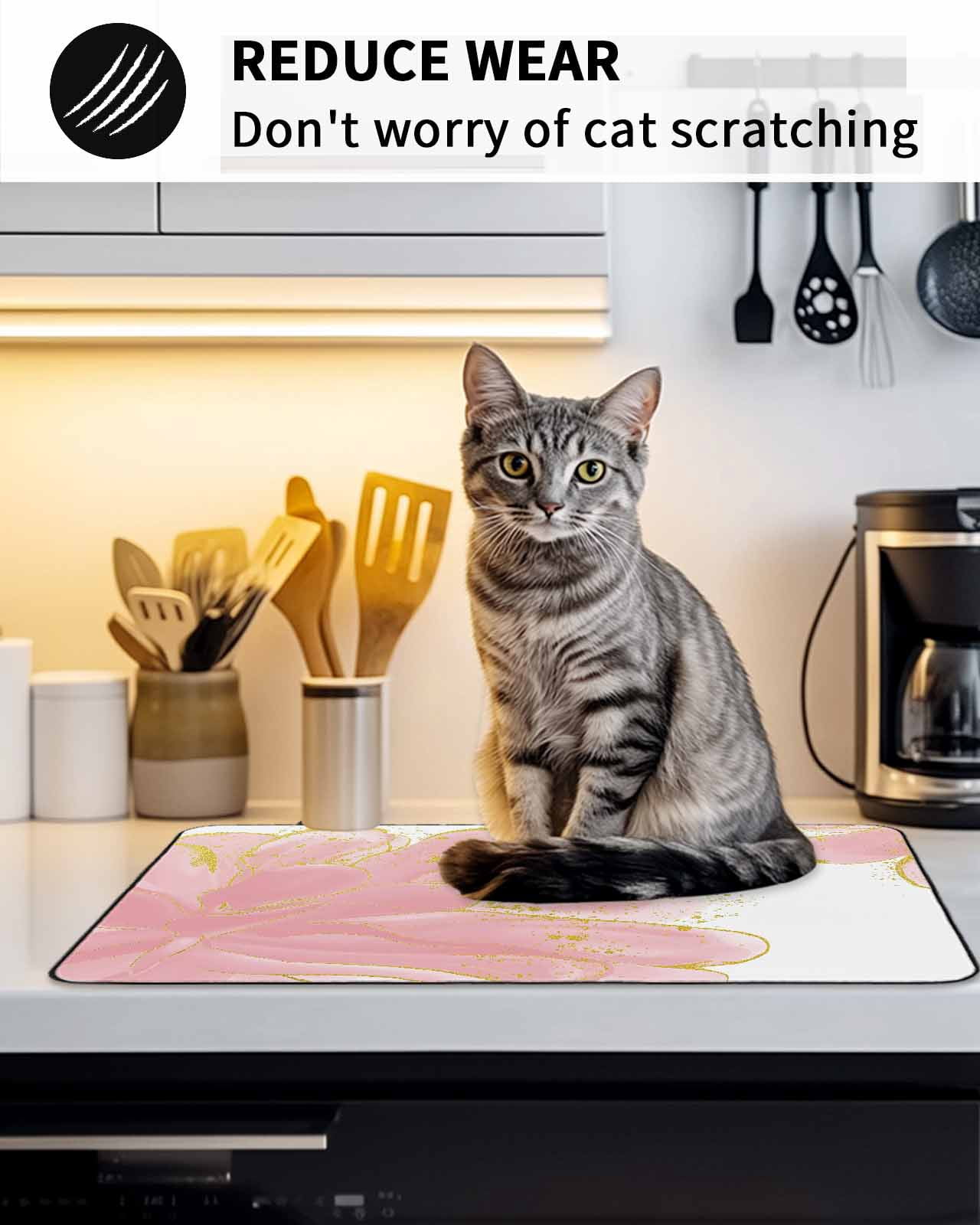 Stove Top Covers for Electric Stove, Pink Gold Glass Stovetop Cover Protector, Boho Modern Abstract Minimalist Aesthetic Flower Induction Cooktop Protector Oven Mat for Kitchen Countertop 24"x21"