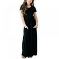 thumbnail image 5 of Girl's Short Sleeve Solid Color Loose Casual Long Maxi Dress with Pockets, 5 of 12