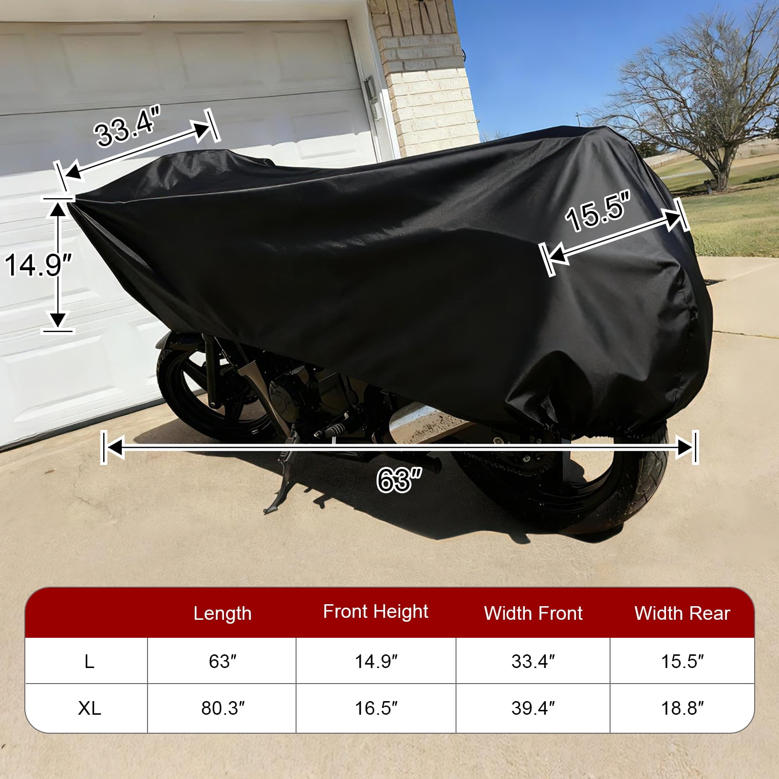 Dream Apparel Motorcycle Half Cover, Waterproof Motorcycle Cover for Outdoor, Rain Snow Dust Protection Universal Fit Heavy Duty Motorbike Vehicle Cover with Storage Bag, Black L