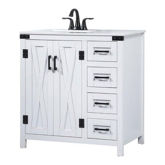 Elegant Decor Grant 32" Aluminum MDF Single Bathroom Vanity in White