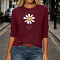thumbnail image 4 of Floral Tshirts for Women 3/4 Sleeve Casual Tunic Shirts Crew Neck Loose Summer Fall Going Out Outfits Wine, M, 4 of 6