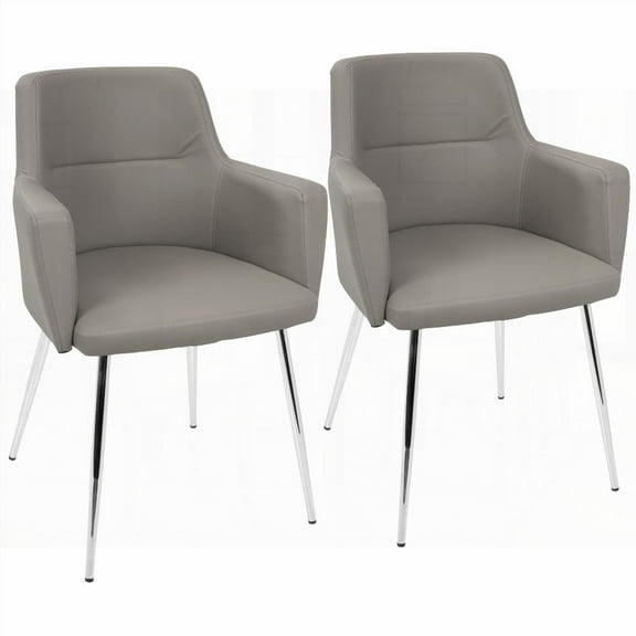 Modern Grey Faux Leather Dining Chairs - 2-Pack with Tapered Metal Legs