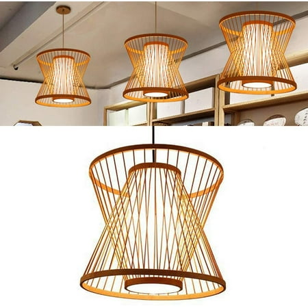 

OUKANING Vintage Bamboo Rattan Shade Pendant Light Hanging Fixture Ceiling Lamp Lantern