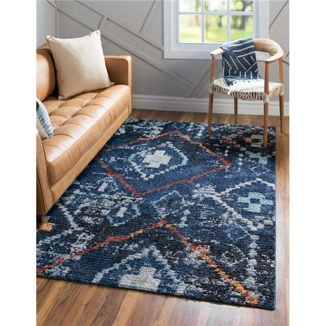 Unique Loom 3148509 4 x 6 Pi Rif Tapis Rectangulaire Maroc&44; Bleu Marine