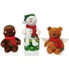 Christmas Snowman, Gingerbread Man, Bear 3pc 11" Plush Animals, Brown White
