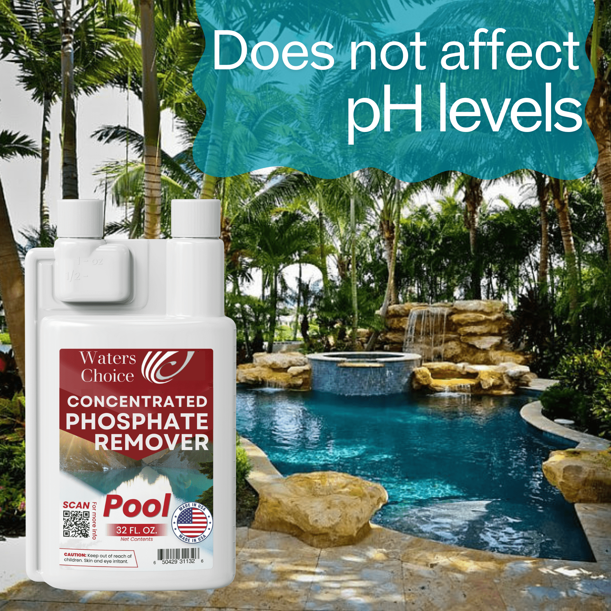 Waters Choice Concentrated Pool Phosphate Remover - 32 oz - Maximum Strength, Fast Acting