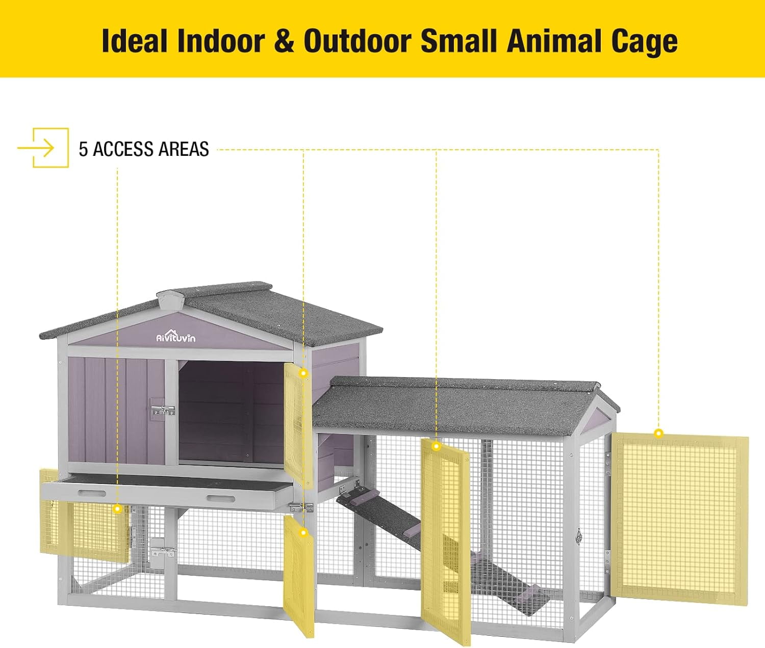 Aivituvin Chicken Coop for 2 Chickens, Wooden Duck House Outdoor Hen House Poultry Quail Cage-Expandable Design Rabbit Hutch No Leak Plastic Tray Bunny Cage Indoor
