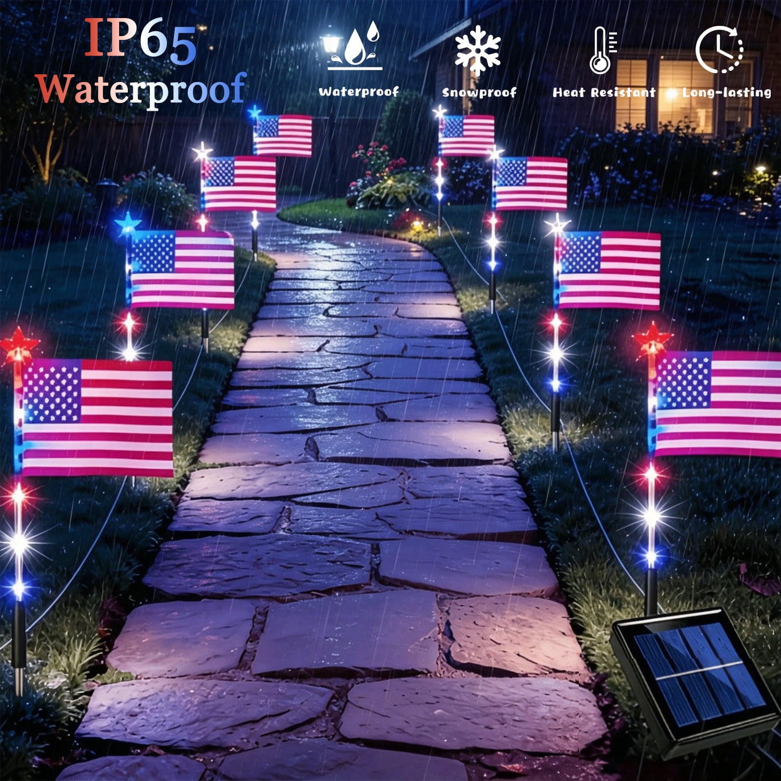 4th of July Decor Outdoor, 8 Pack US Flag Solar Garden Lights with Red White and Blue Lights & 8 Modes, Patriotic Lights Outdoor Waterproof for Fourth of July Independence Day Memorial Day