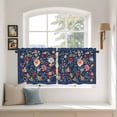 thumbnail image 3 of Navy Blue Flowers Tier Curtains, Spring Vintage Floral Leaves Farmhouse Light Filtering Kitchen Curtains, 2Pcs Rod Pocket Half Window Treatments Panels for Sink Cafe Cabinet Camper 27.5x24 Inches, 3 of 9