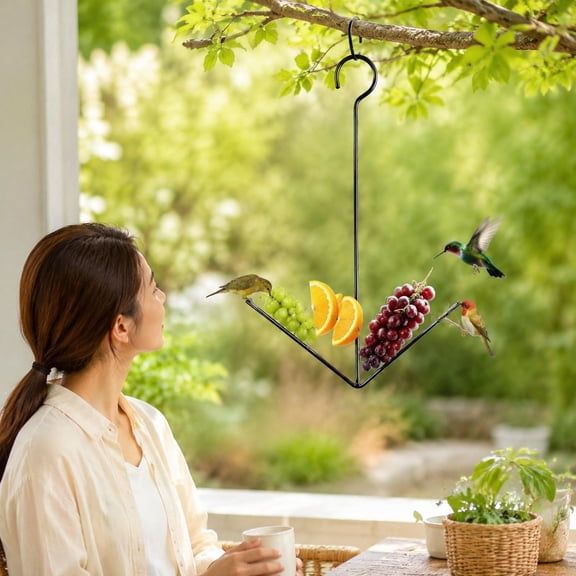 Abbraccia Oriole Bird Feeder Hanging Bird Feeder Iron Hanging Grape with Hook Orange Fruit Oriole Feeders for Hummingbird Outdoors Yard Round Hook