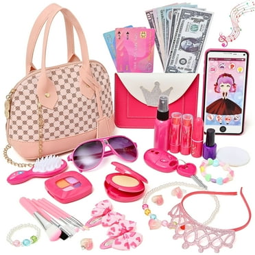 Toddler Girl Toys - Little Girl Purse, Toddler Purse Play Makeup Toys with Purse/ Wallet/ Toy Phone/ Fake Makeup Set  for 3-12
