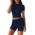 thumbnail image 3 of Women'S Summer 2 Piece Outfits Skinny Shorts Tracksuit Sets Navy Blue XL, 3 of 8