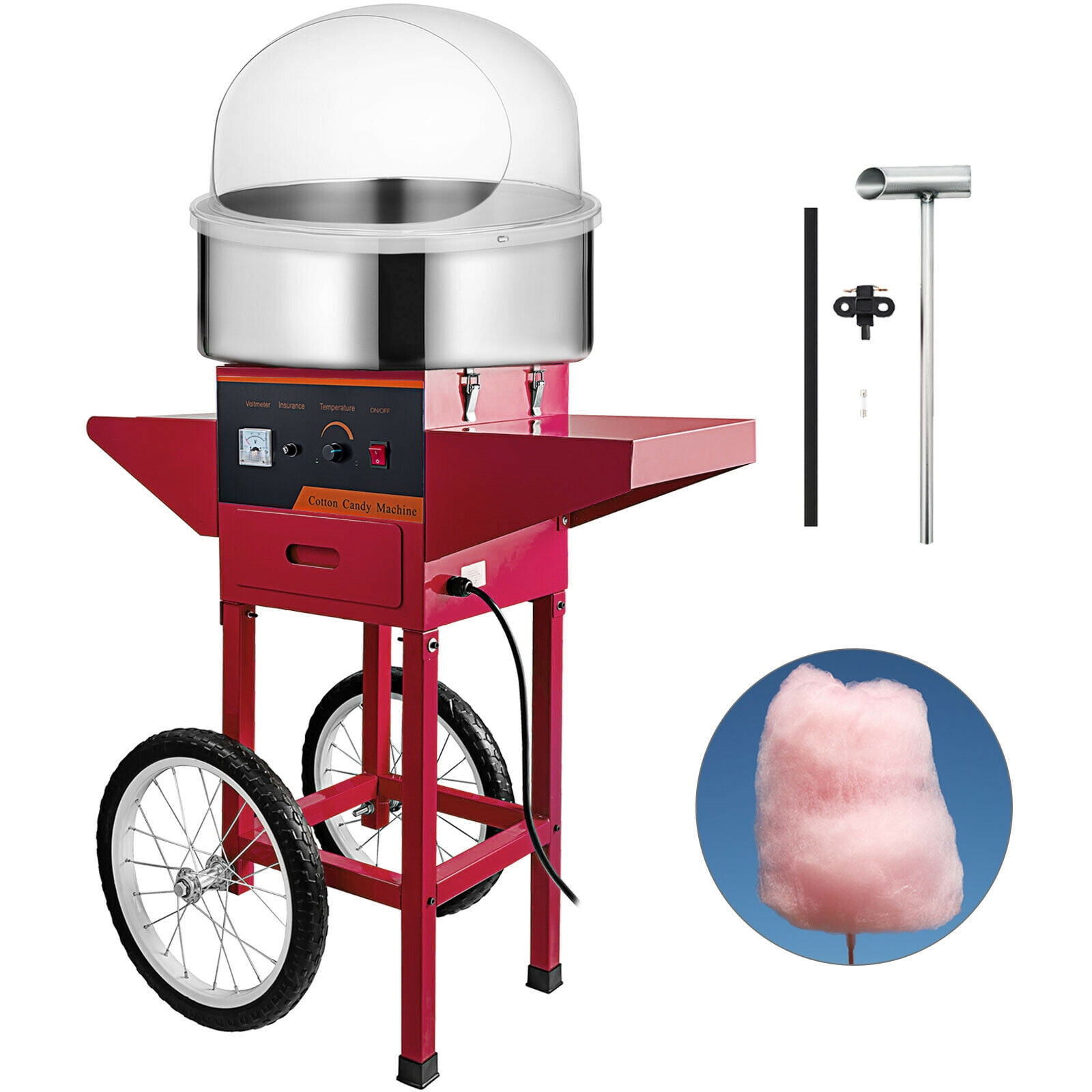 VEVOR Commercial Cotton Candy Machine Floss Maker With Cart Cover (Red